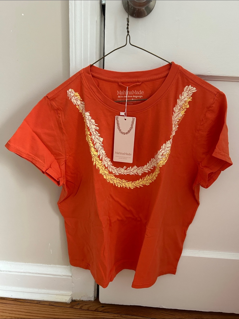 Mahina Made Bright Orange Short Sleeve Lei Tee